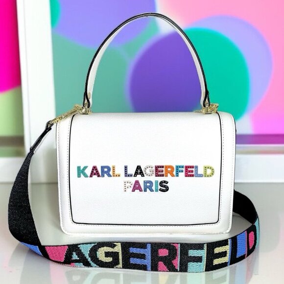 Karl Lagerfeld Paris Simone Leather Crossbody Multi Color Logo Purse Handbag NWT - Picture 1 of 12